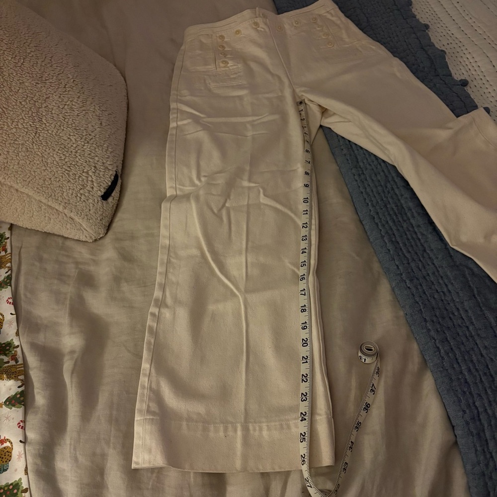 Tory Burch Button Fly Wide Leg Preppy Denim Cream High Rise Sailor Pants Size 2 - Picture 16 of 16